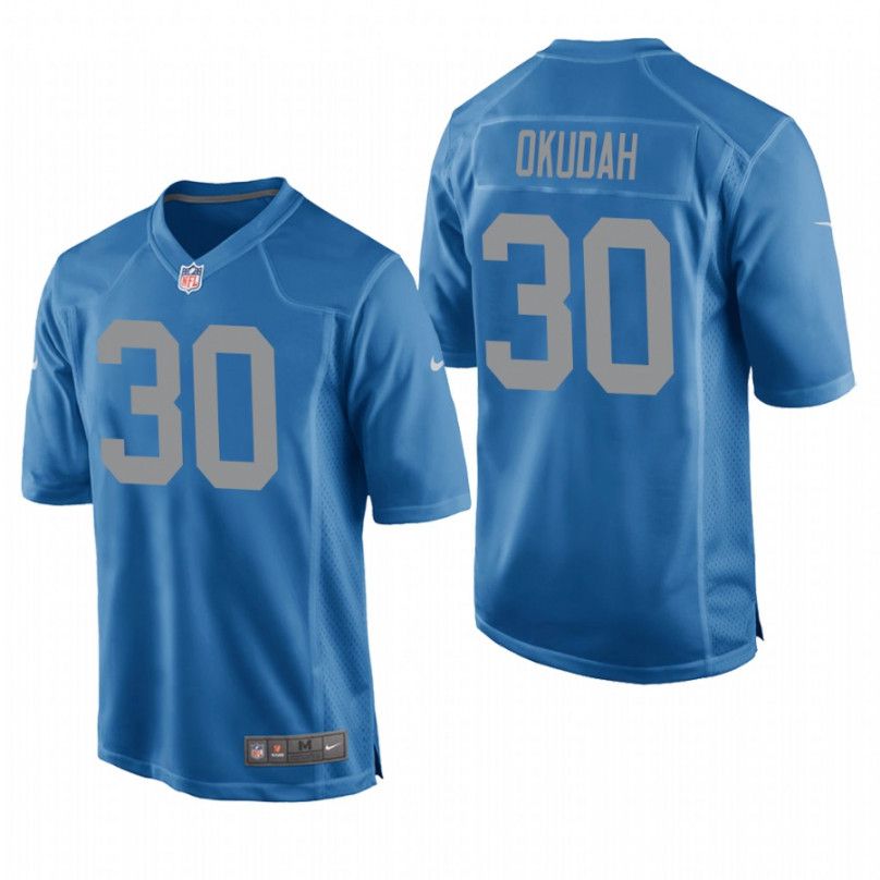 Men Detroit Lions 30 Jeff Okudah Nike Blue Game Throwback NFL Jersey